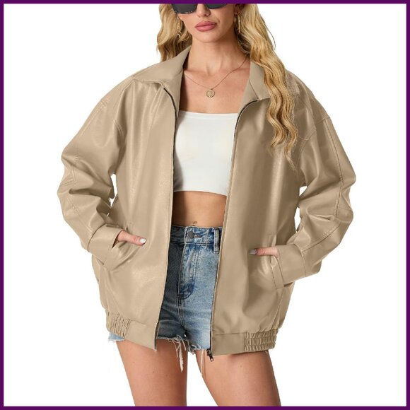 Oversized Faux Leather Moto Jacket Women's Winter Coat Streetwear